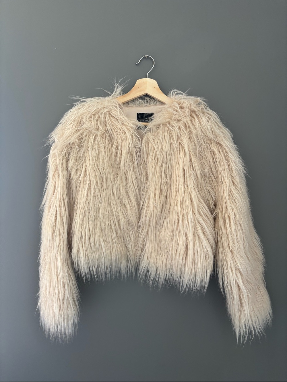 Dynamite Beige Faux Fur Bomber Jacket